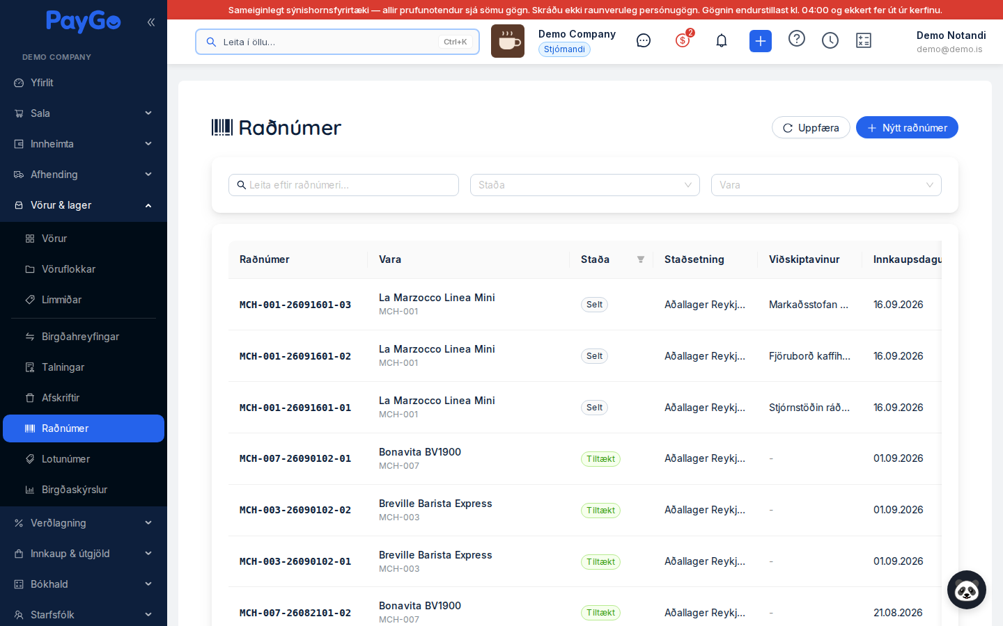 List of serial numbers