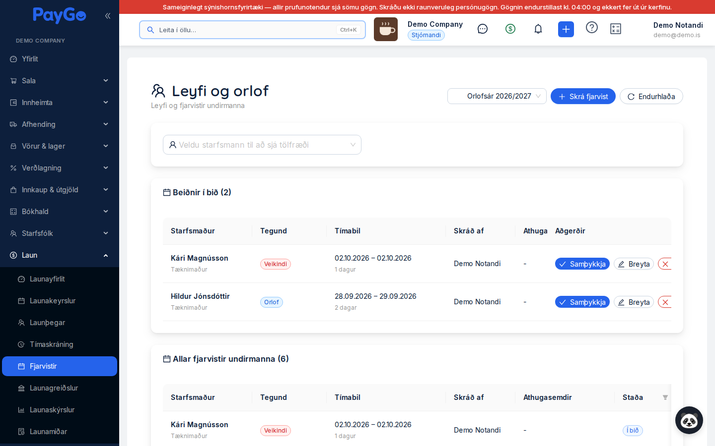 Leyfi og orlof undirmanna