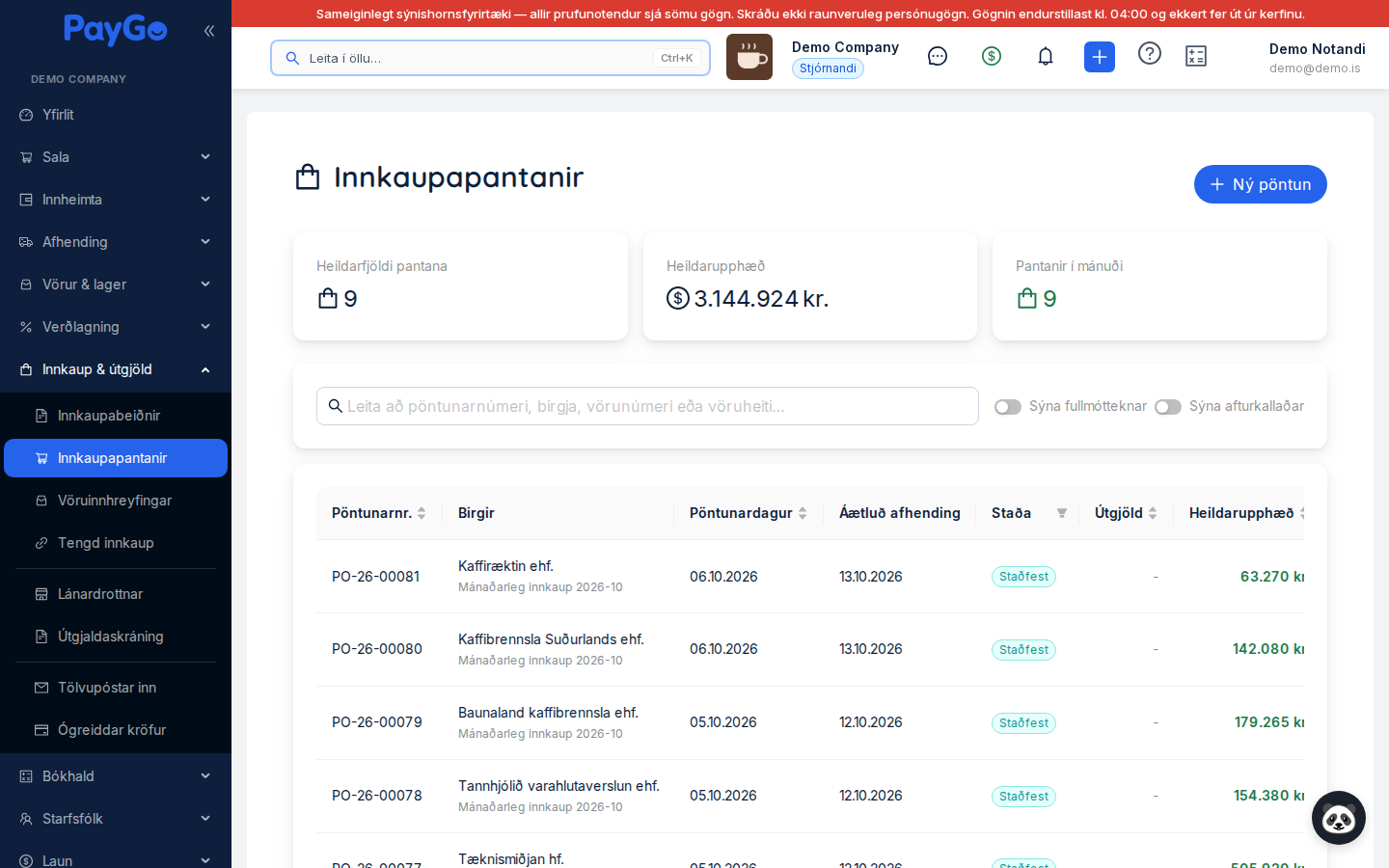 Listi yfir innkaupapantanir