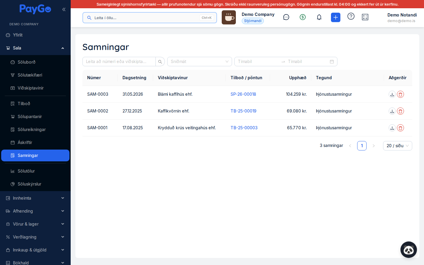 Contracts — list of registered contracts
