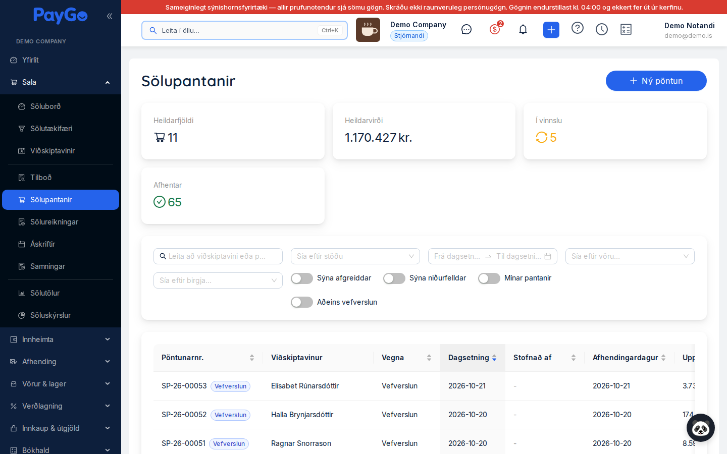 Listi yfir sölupantanir