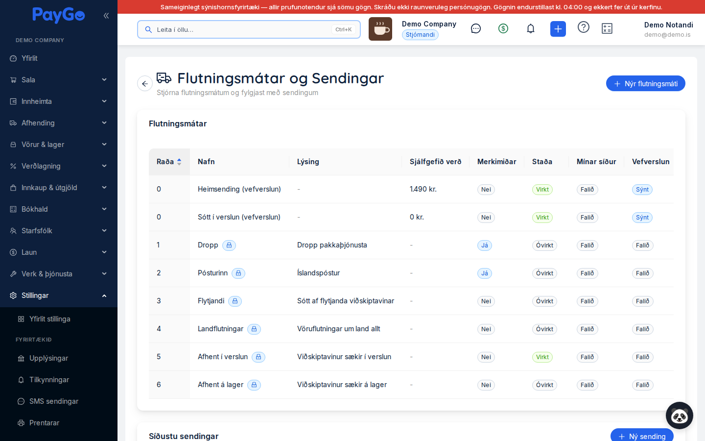 Flutningsmátar og sendingar