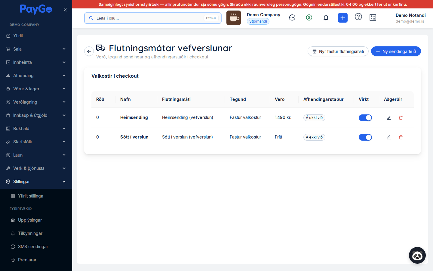 Sendingarleiðir vefverslunar