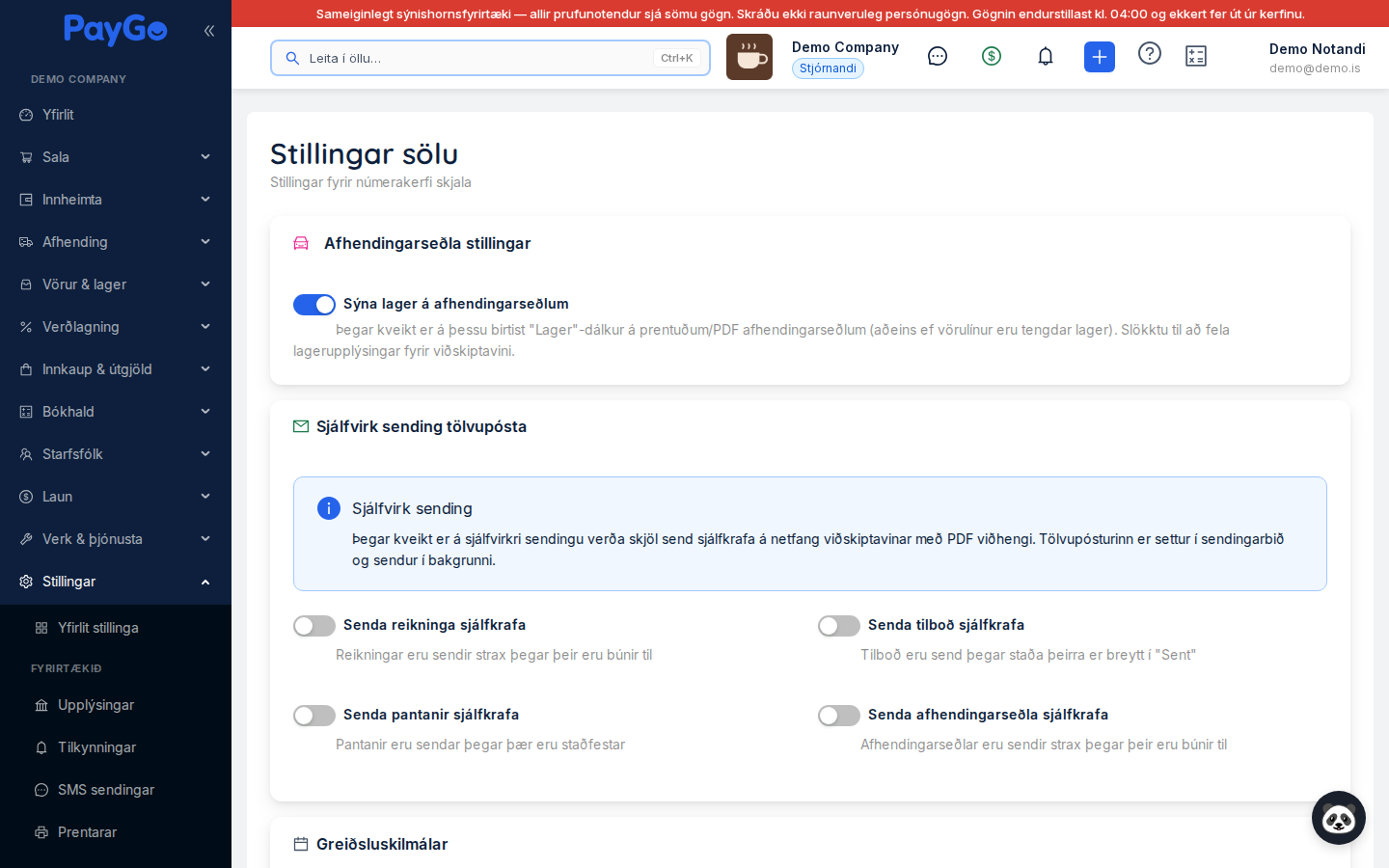 Sölustillingar