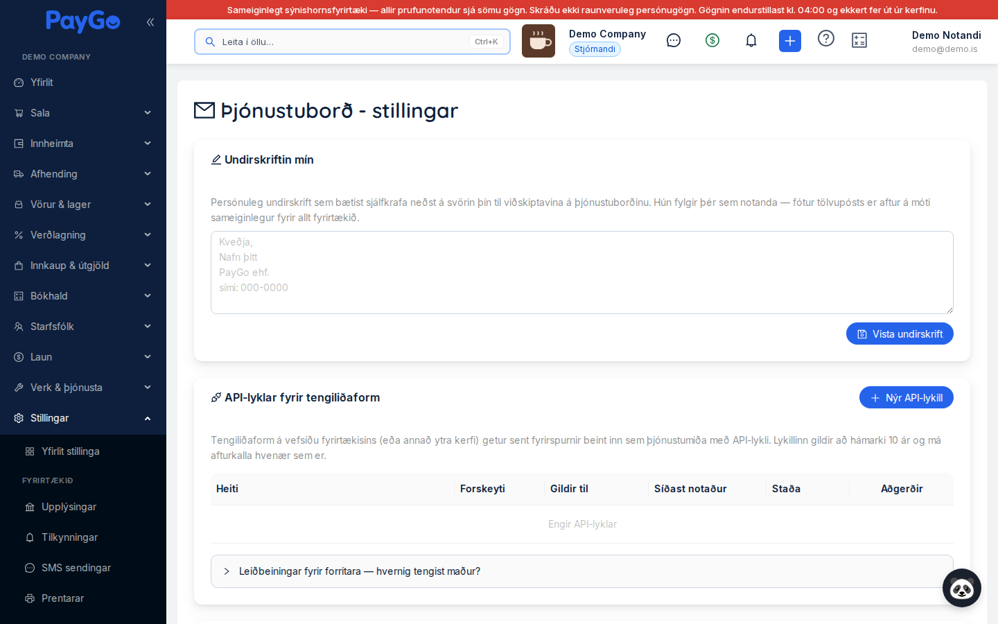 Tölvupóststillingar þjónustuborðs